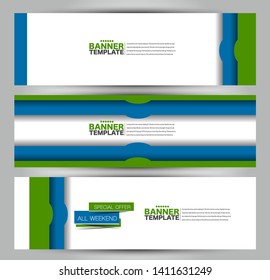 Banner template. Abstract background for design,  business, education, advertisement. Blue and green color. Vector illustration.