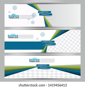 Banner template. Abstract background for design,  business, education, advertisement. Blue and green color. Vector illustration.