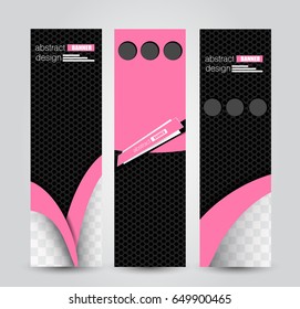 Banner template. Abstract background for design,  business, education, advertisement. Black and pink color. Vector  illustration
