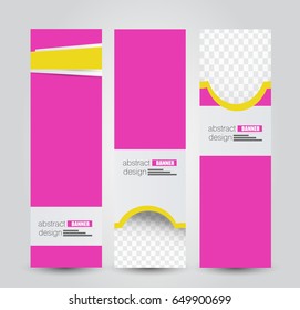 Banner template. Abstract background for design,  business, education, advertisement. Pink and yellow color. Vector  illustration