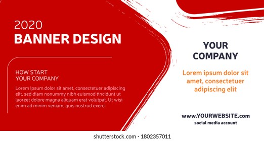 Banner template abstract desing with brush red color background 