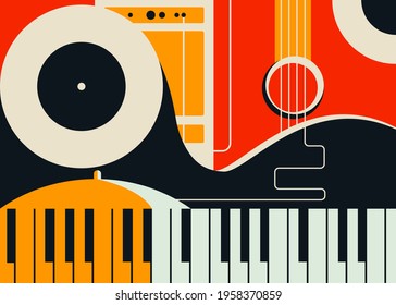 Banner template with abstract musical instruments. Jazz concept art.