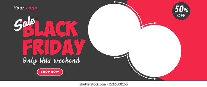 Plantilla de banner y portada publicitaria, se puede usar para medios sociales, plantilla de ventas con colores negros y rojos.