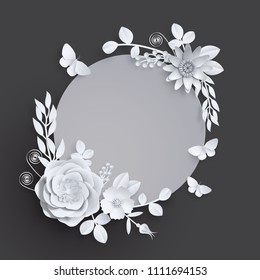 Banner template for advertising, invitation or poster sale with paper art flowers background. Vector stock illustration