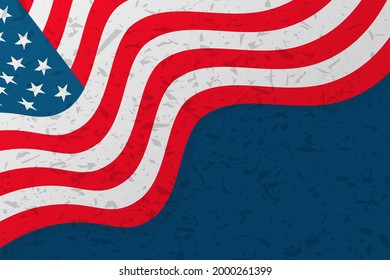 Banner template with American national flag on navy blue grunge background. 
Vector illustration.