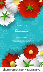 Banner template anniversary with colorful paper flowers for poster, publishing,wedding invitation, brochure, voucher, discount, advertising, websites, magazines, label
