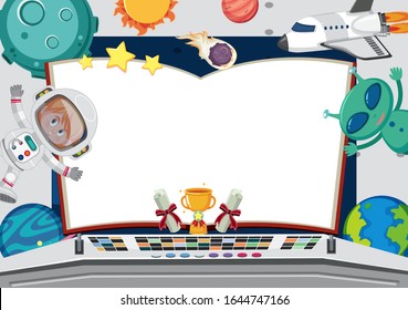 Banner template with astronaut and alien in background illustration