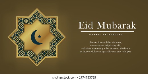 Banner Template Background of Eid Mubarak with Islamic Pattern and Golden Hollow Engraving. Greeting Cards for all Muslims in the world in a Special Month