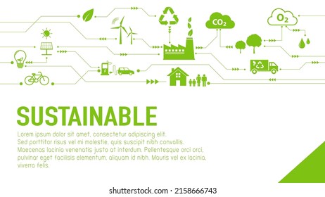 Plantilla de banner y fondo para el concepto Eco amigable y Sustentable Verde, ilustración vectorial