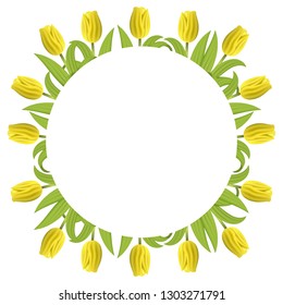Banner Template Background with Yellow Tulips. Square Frame of Tulips with Space for Text. Banner, greeting card,  invitation, voucher, flyers, posters, brochure, coupon discount. Vector illustration.