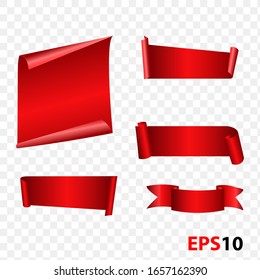 Banner  template badge ribbon set with curl realistic design isolated on a transparent background.