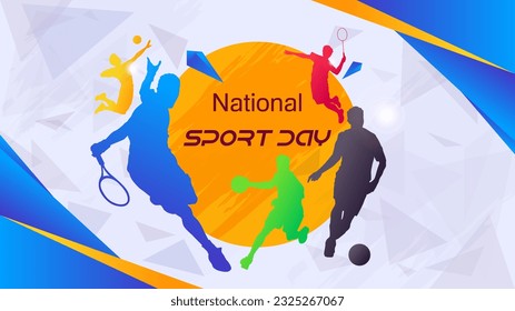 Banner template for basketball, tennis and volleyball national sports day background. world sports celebration