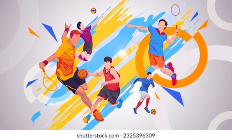 Plantilla de cartel para el fondo del día nacional del baloncesto, tenis y voleibol. celebración de deportes mundiales