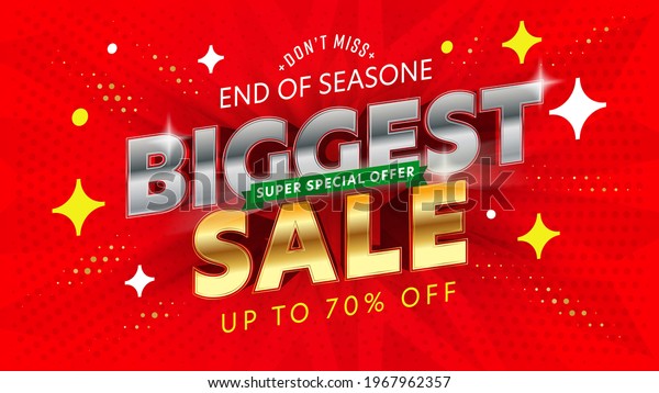 Banner template with biggest super sale\
special offer. Discount up to 70 percent price off to end of\
season. Marketing shopping campaign advertising. Wholesale\
announcement. Vector\
illustration