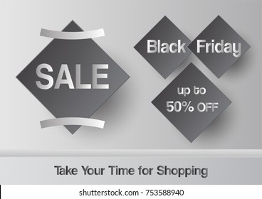 Banner template for Black Friday with text space on grey and white interior background. 