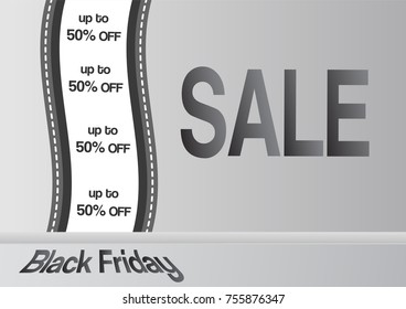 Banner template for Black Friday with text space on grey and white interior background. 