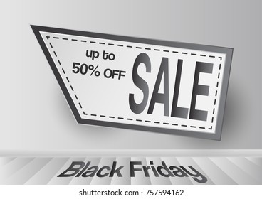 Banner template for Black Friday with text space on grey and white interior background. 
