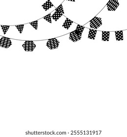 Banner template with black silhouette ribbon pennant, shape minimalist, decorative outline element, poster layout, vector illustration