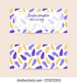Banner template with bright sketch feathers. Vector EPS 10