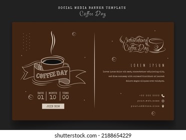 Banner template in brown background with coffee design for coffee day campaign