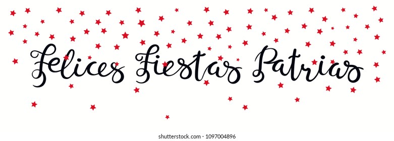 Banner template with calligraphic Spanish lettering quote Happy patriotic holidays with falling stars. Isolated objects. Vector illustration. Design concept independence day celebration, greeting card