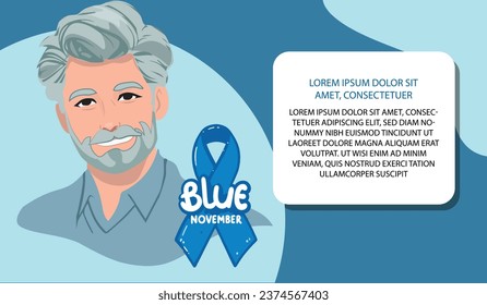 Banner template for campaign to combat prostate cancer, blue November, vector illustration