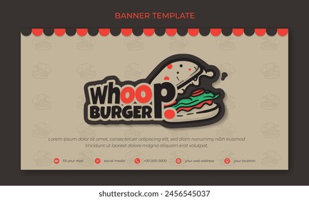 banner template with cartoon burger and text design for street food advertisement design