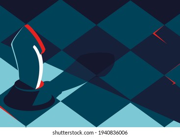 Banner template with chess board and knight. Strategy concept art in flat design.