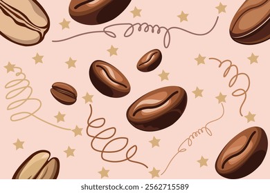 Banner template coffee beans and cream background star icon.