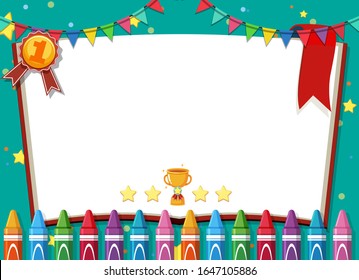 Plantilla de banner con lápices de colores e ilustración de fondo de confetti