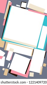 Banner template, cut paper, hand with marker and scissors, neon illustration style