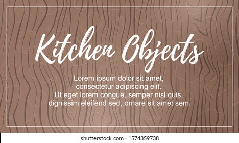 Banner template with cute chop board. Simple wood background with simple cutting. Kitchen object hand drawn for logo. Vector Illustration 
