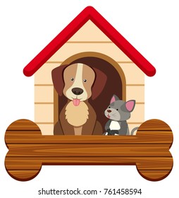 Banner template with cute dog and cat at pethouse illustration