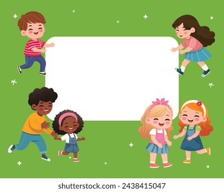 Banner-Template-Design mit Kindern verschiedener Nationalitäten. Vektorgrafik