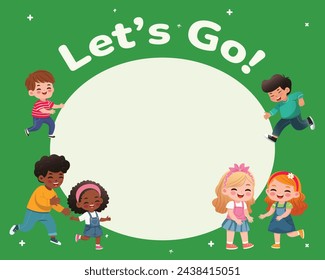 Banner template design with children of different nationalities. Vector illustration