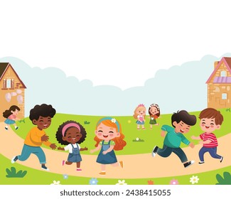 Diseño de plantilla de banner con niños de diferentes nacionalidades. Ilustración de vector