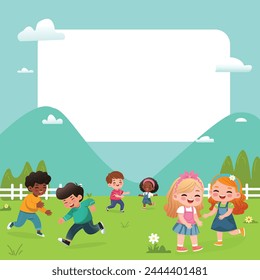 Banner Vorlage Design mit Kindern verschiedener Nationalitäten. Vektorillustration