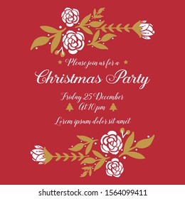 Banner template design of christmas party, with shape beautiful leaf flower frame. Vector
