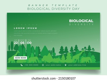 Banner template design with green landscape background for world biological diversity day design