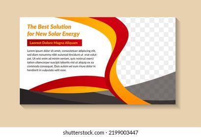 banner template design with headline is the best solution for new solar energy. space of photo collage. Advertising flyer in horizontal layout. white background with red, yellow and black element.
