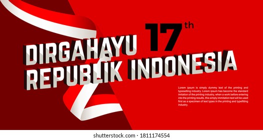 Banner Template Design Independence Day of Indonesia (Indonesian Text: Dirgahayu Republik Indonesia). With Logo Illustration on Vector. Eps 10.