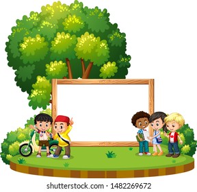 Banner template design with kids at the park illustration