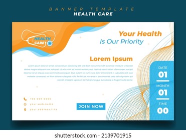 Banner template design with landscape white blue and yellow background for Health care design