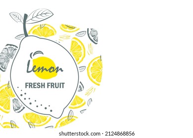Banner template design of Lemon. Vector illustration lemon horizontal banners. Design for juice, tea, ice cream, lemonade, jam, natural cosmetics, sweets and pastries filled with lemon, dessert menu.