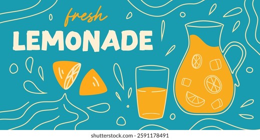 Banner template design of lemonade. Lemon juice horizontal poster. 