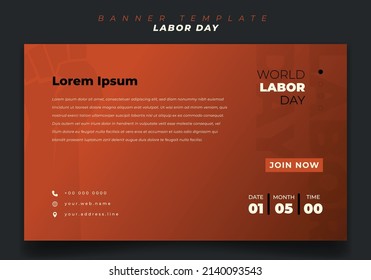 Banner template design with orange landscape background for Labor day design