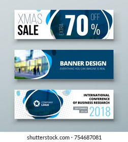 Banner template design. Presentation concept. Blue Corporate business banner template background. Horizontal banner stand or flag design layout. For conference, forum, shop, web site.