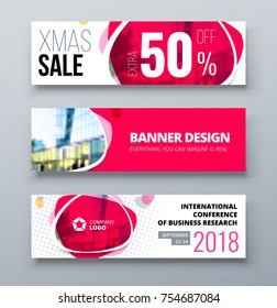 Design der Bannervorlage. Darstellungskonzept. rosafarbene Banner-Hintergrundbilder für Firmenkunden. Horizontaler Bannerstand oder Flagdesign-Layout. Für Konferenz, Forum, Shop, Website.