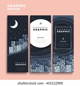 banner template design set with silent but attractive city scene