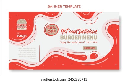 Banner template design with simple liquid red and white background in hand drawn design for street food advertisement